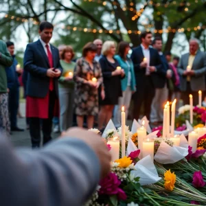 Community members paying tribute to a beloved educator
