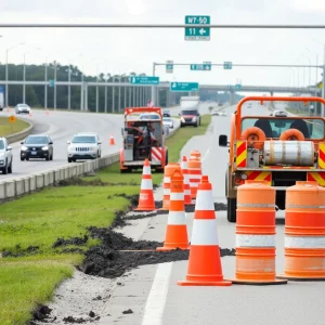 Construction site of road repairs in Beaufort County