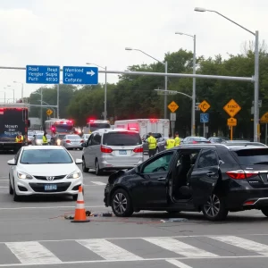 Emergency vehicles at the scene of a highway accident