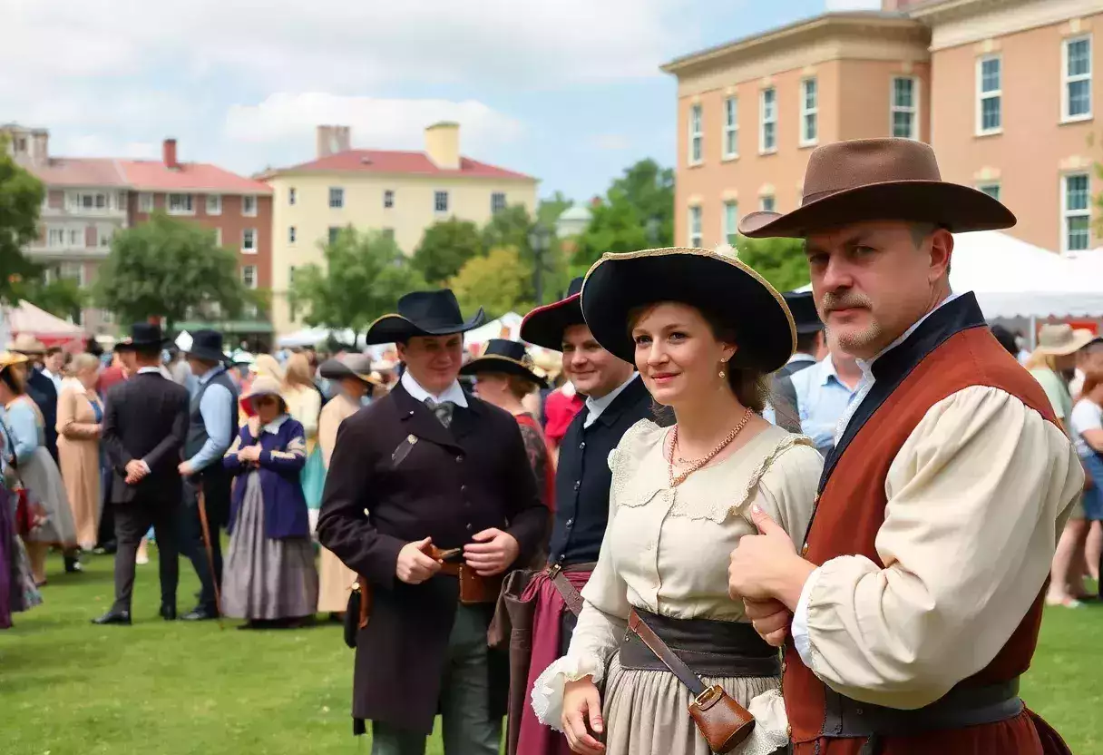 Historical reenactment of Lafayette's arrival with 1820s costumes