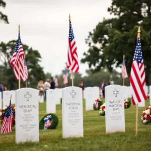 Visitors participating in a Memorial Day ceremony at Beaufort's National Cemetery.