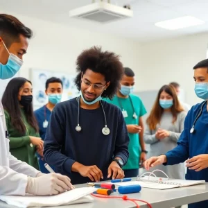 High school students participating in a health care training program
