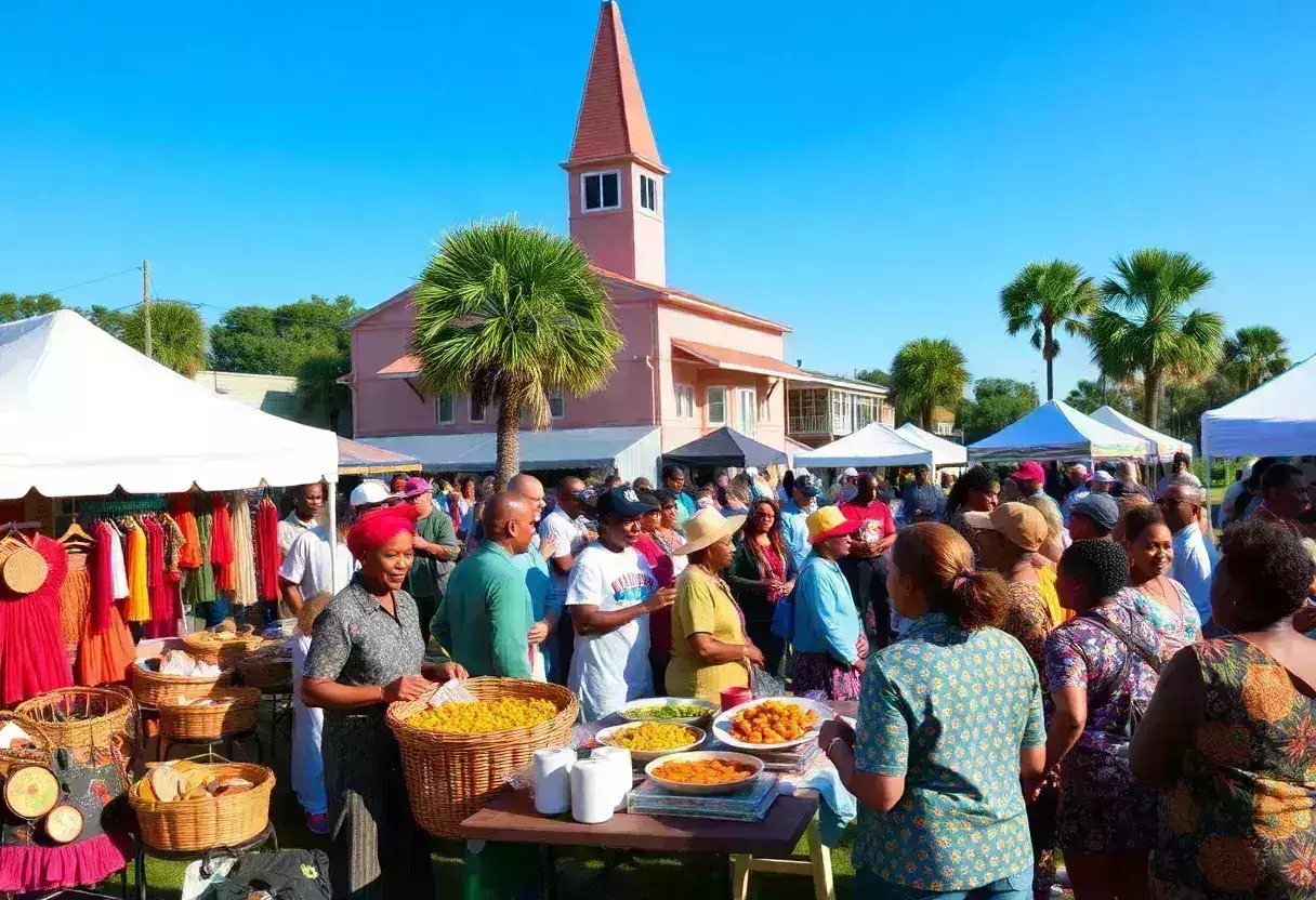 Crowd enjoying Beaufort cultural festival with food and crafts