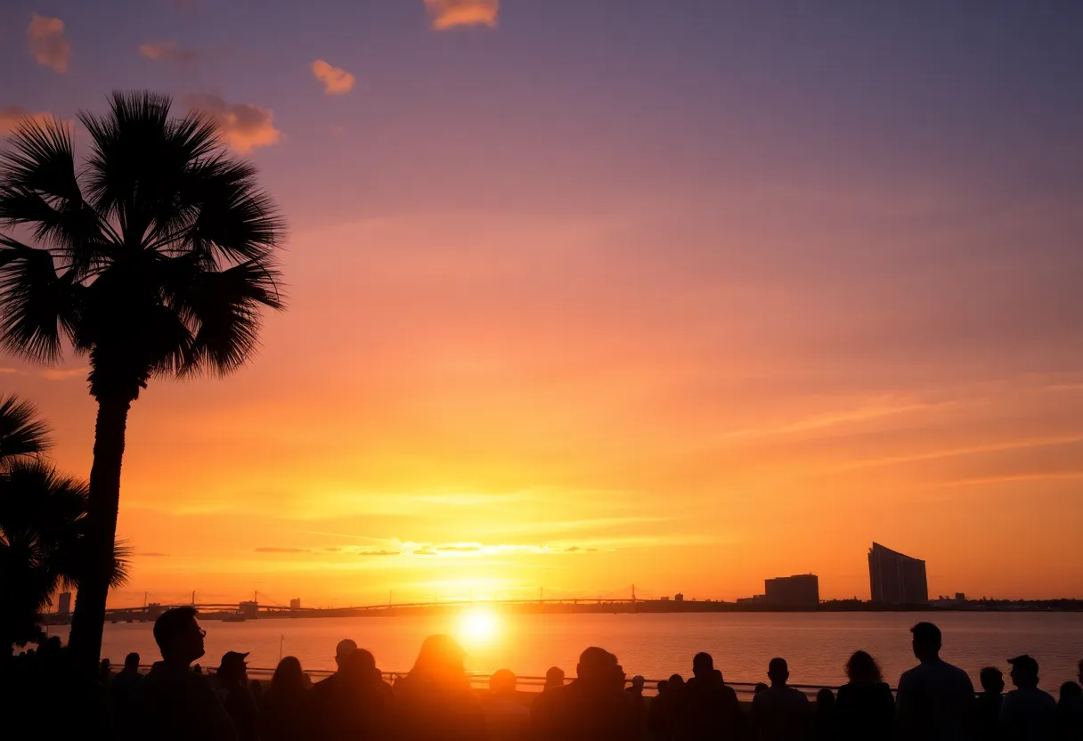 Sunset over Jacksonville depicting community gathering