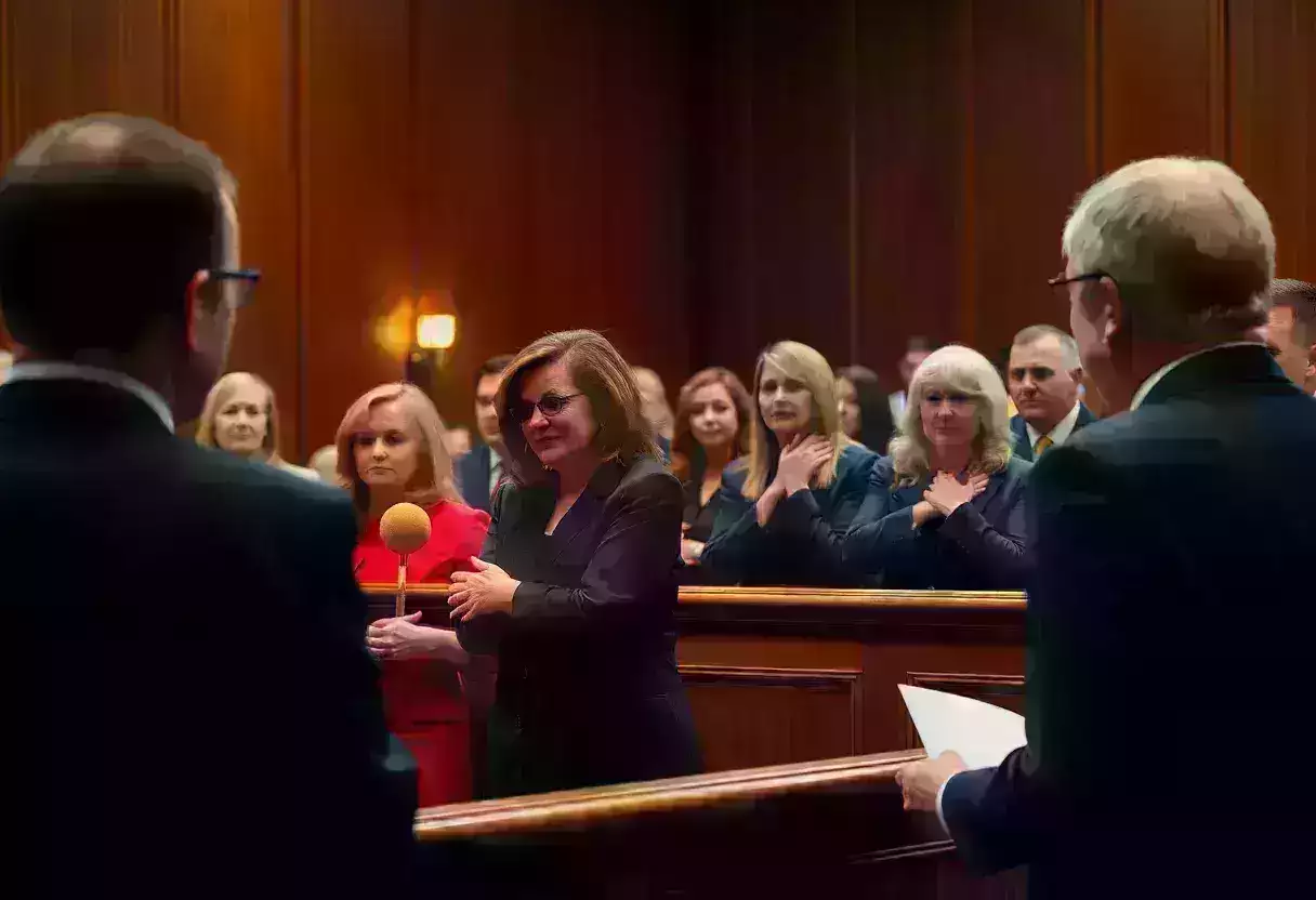 Emotional courtroom reactions during a verdict announcement.