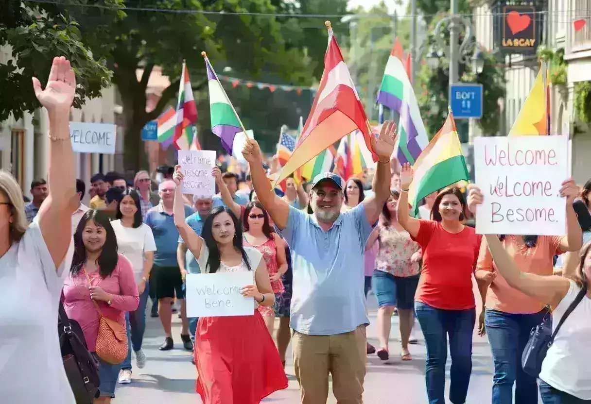 Tenafly community celebrating Edan Alexander's return with flags and banners