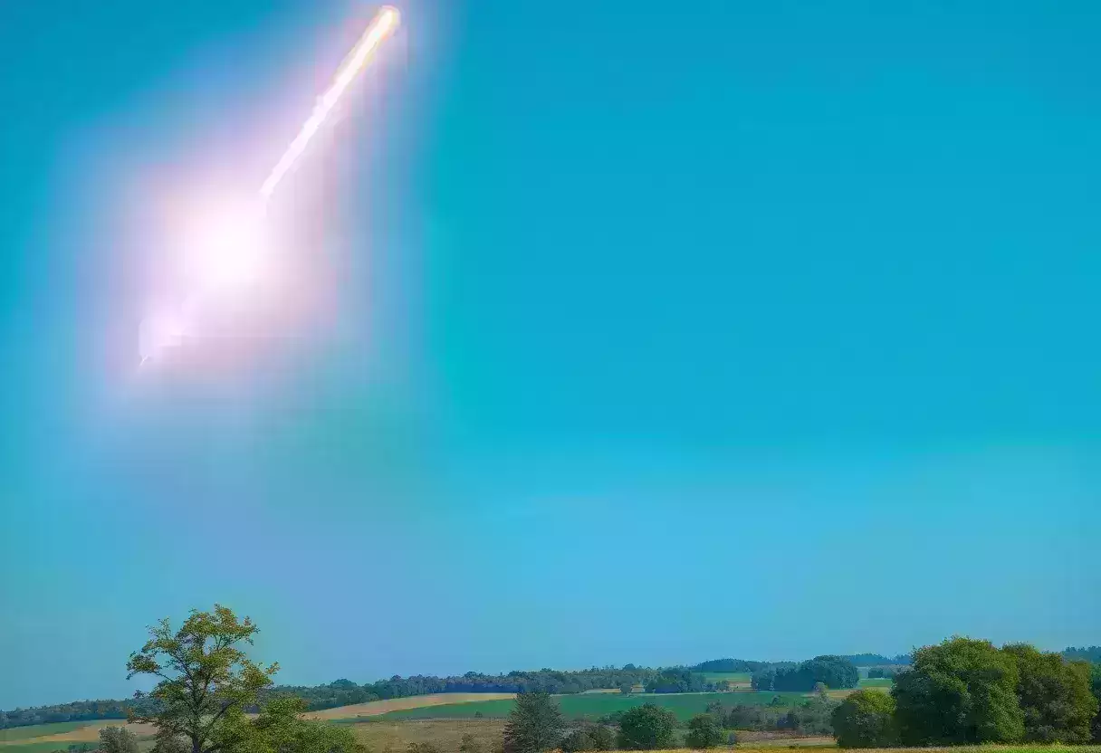 Fireball streaking across a blue sky