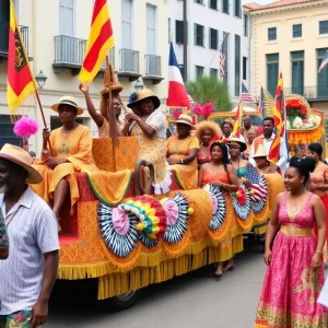 Participants of the Juneteenth Unity Parade in Beaufort displaying vibrant floats and traditional attire.
