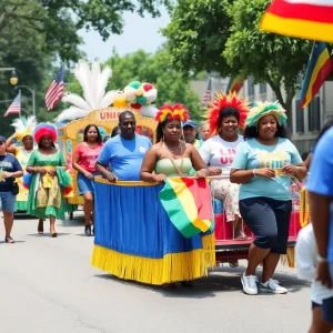 Participants celebrating Juneteenth in a parade in Beaufort County