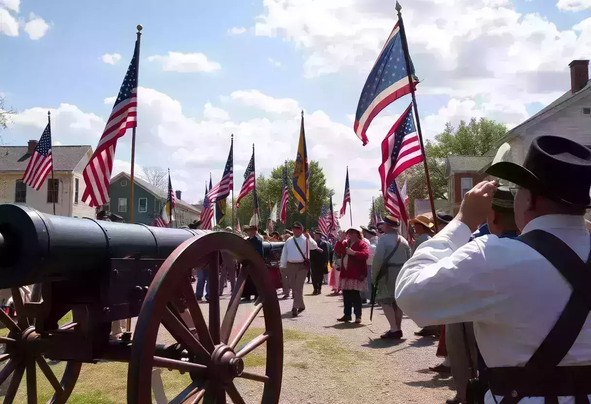 Reenactment of Lafayette's visit with parading and cannons.