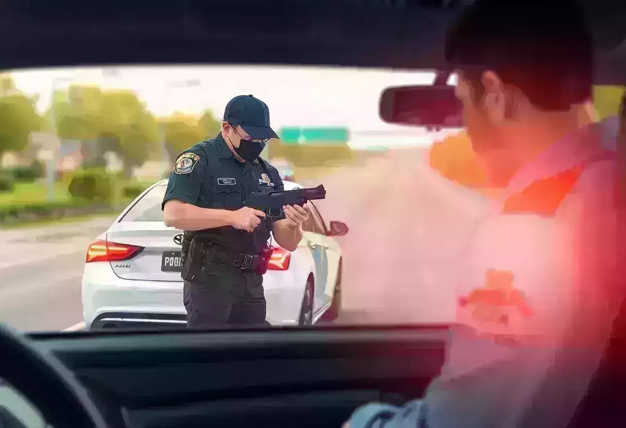 Illustration of law enforcement examining a vehicle related to firearm regulations