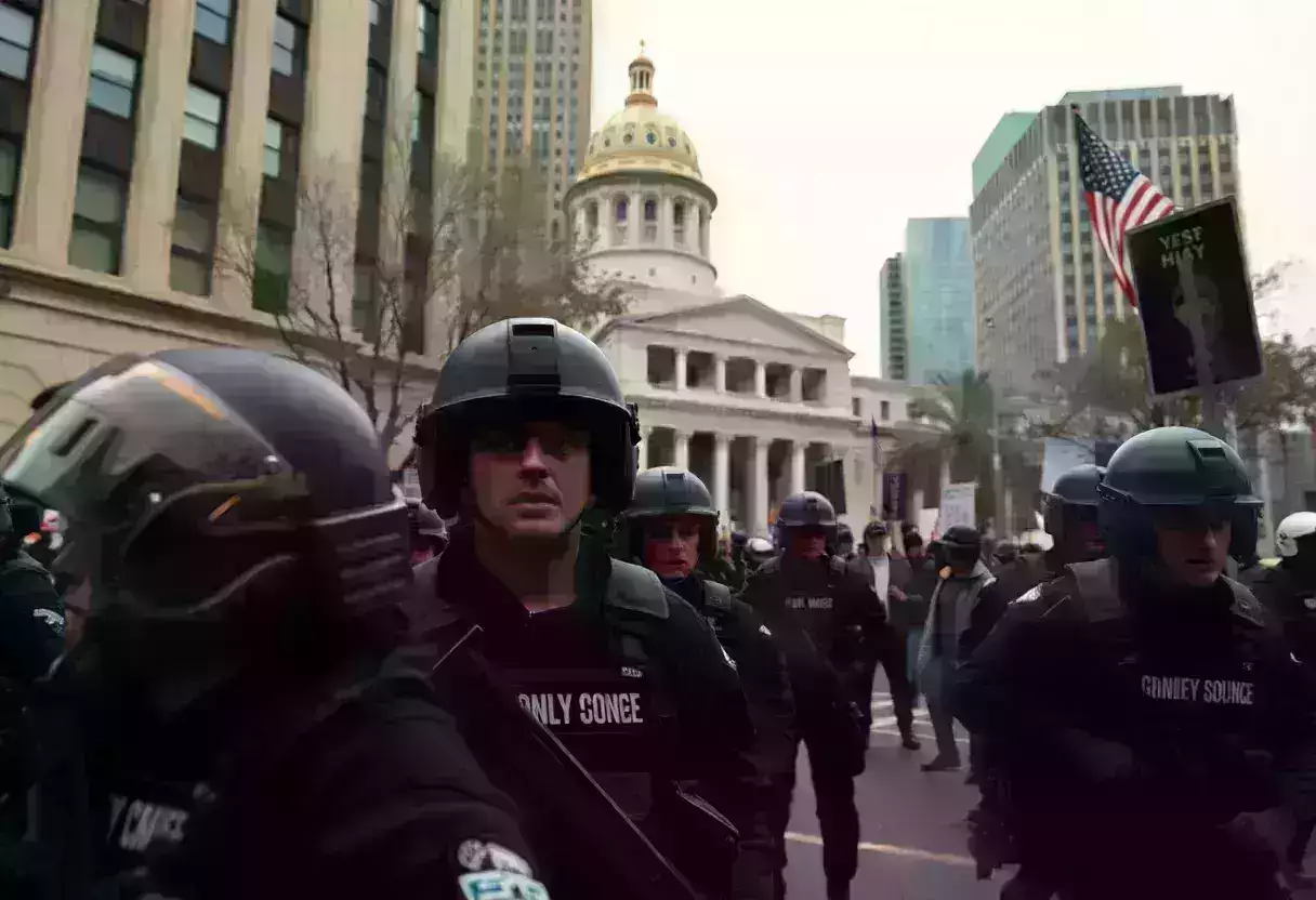 US Marines stationed outside federal building during protests