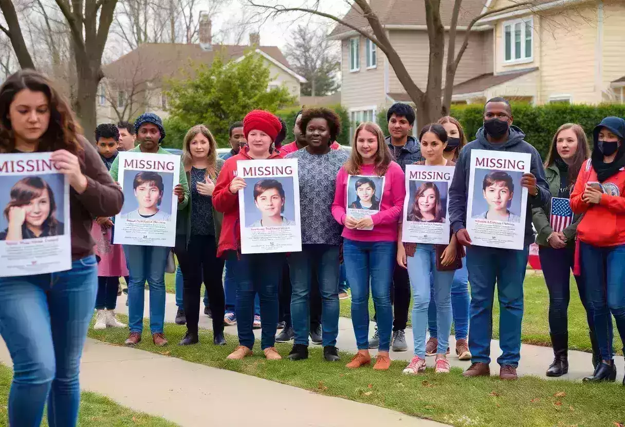Community members searching for missing teenagers with posters