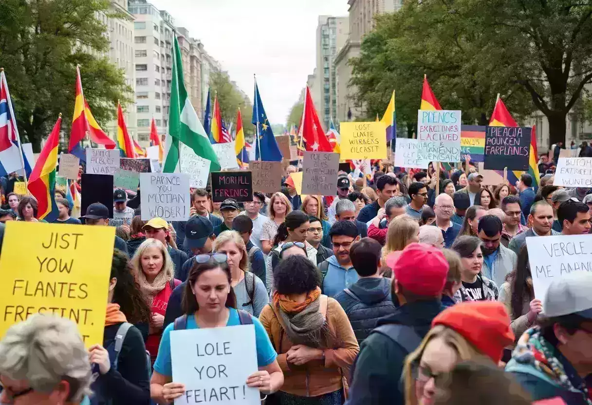 Crowd of diverse protesters at No Kings Day event