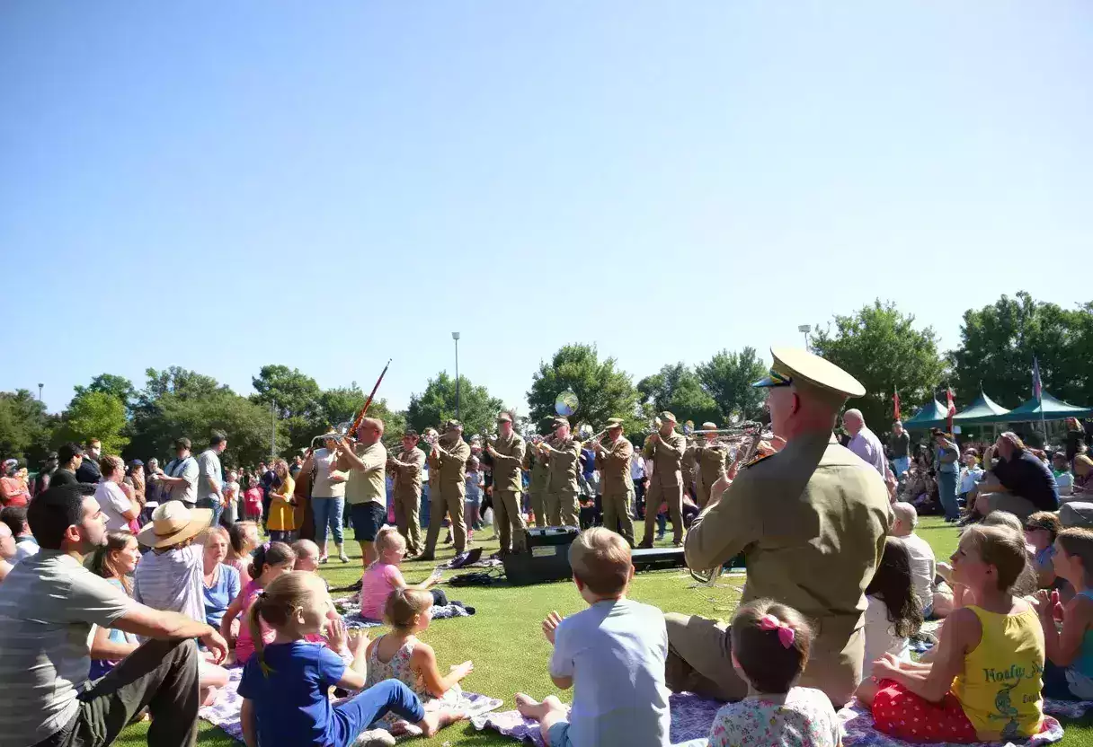 Parris Island Marine Band performing at a summer concert with an audience.