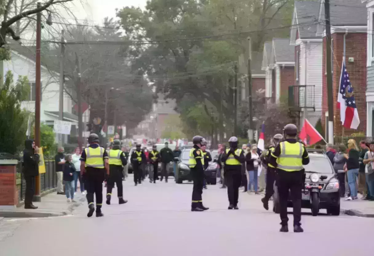 Police presence in a neighborhood during protests