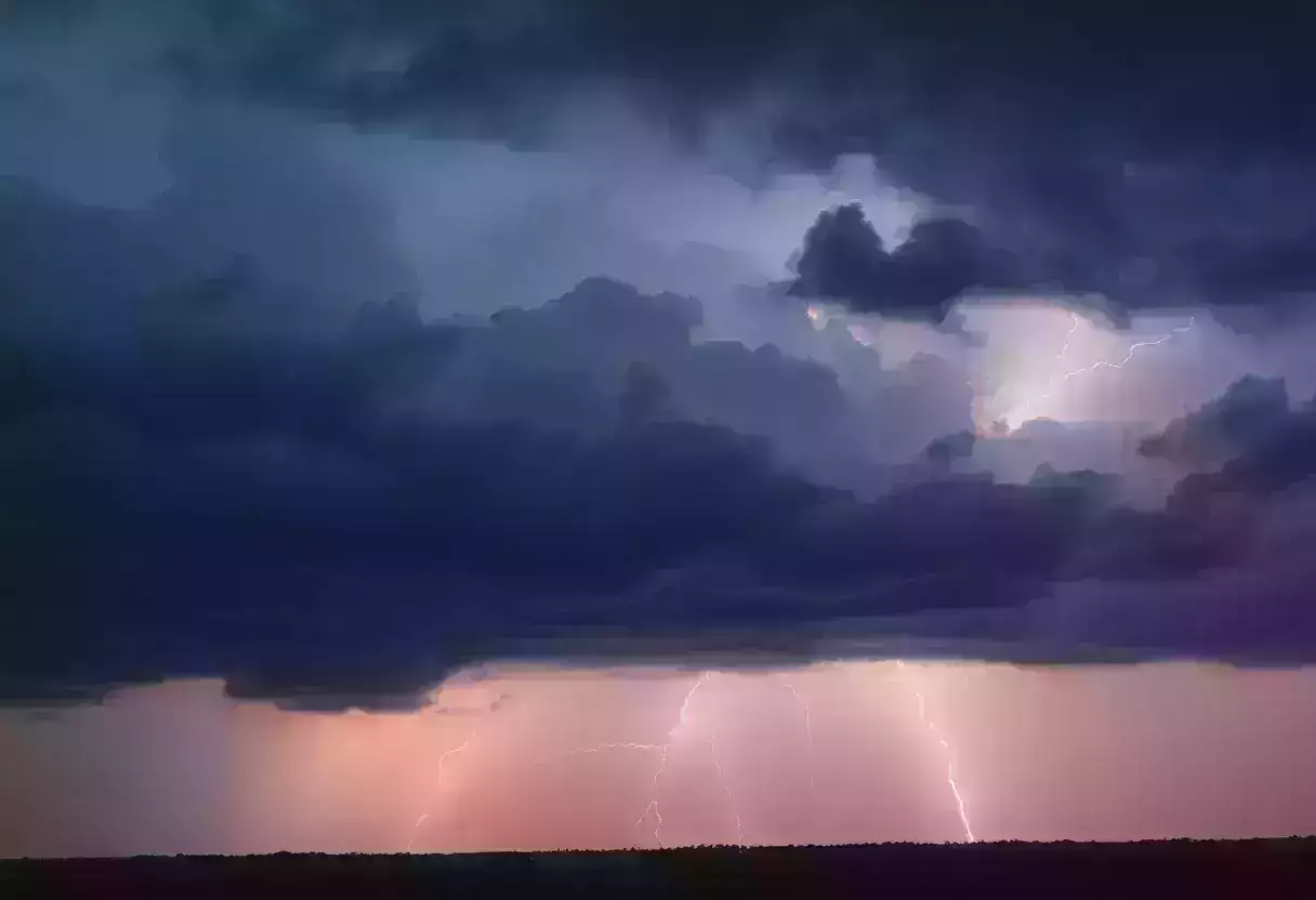 Dark storm clouds and lightning over Beaufort, SC during a severe thunderstorm.
