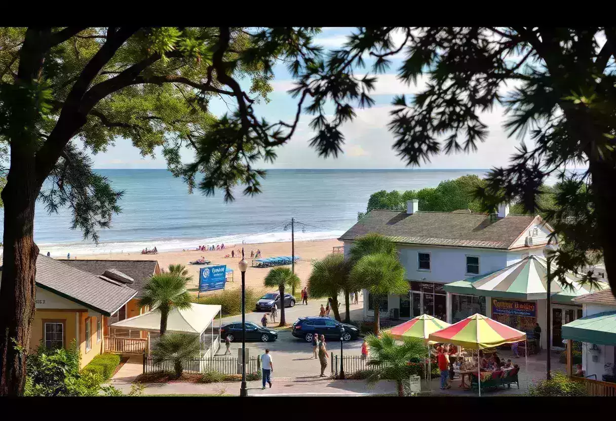 A collage depicting attractions in small towns of South Carolina.