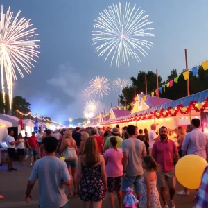 A lively summer festival scene in Beaufort County featuring fireworks and music