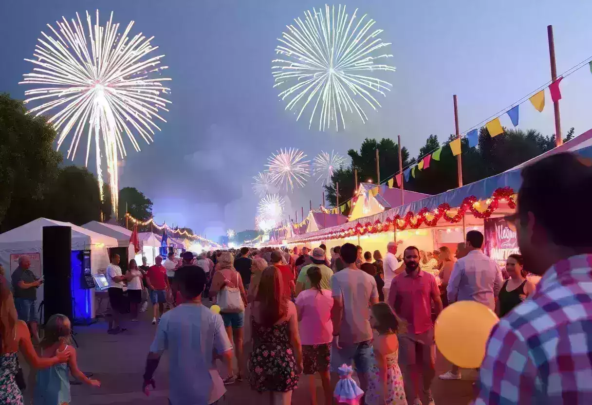 A lively summer festival scene in Beaufort County featuring fireworks and music
