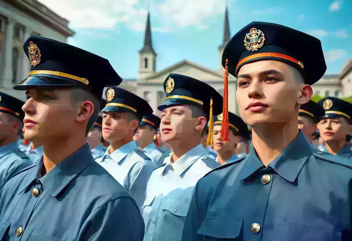 Military graduation ceremony with cadets in uniform
