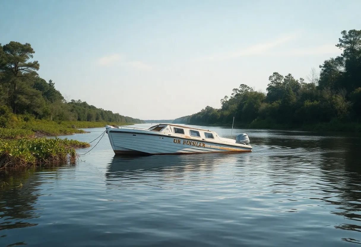 A former U.S. Navy vessel abandoned in a South Carolina creek