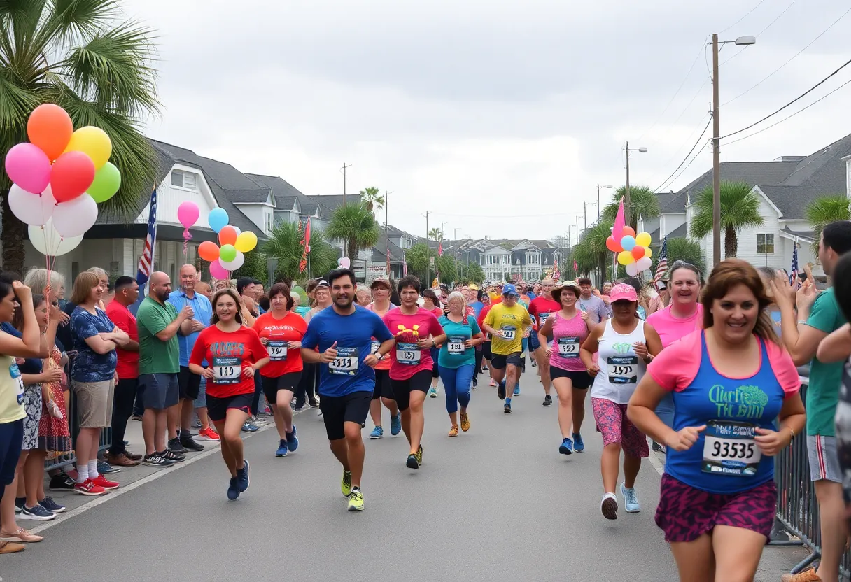 Participants running in the Beaufort 5K Firecracker Run with spectators cheering