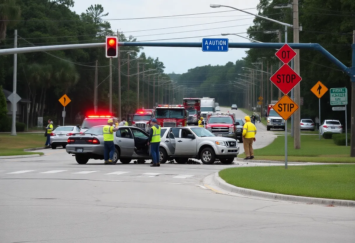 Emergency responders at a car accident scene in Beaufort County