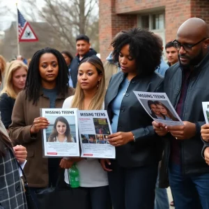 Community members gather to search for missing teenagers.