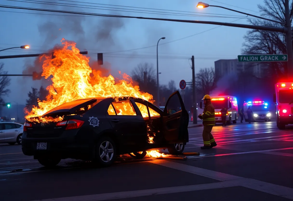 Burnt vehicle at accident scene in Beaufort County