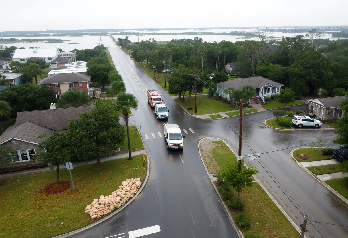 Flooded streets and emergency services in Beaufort County.