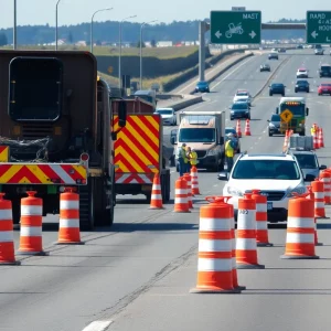 Daytime road resurfacing operation on US 278 in Beaufort County