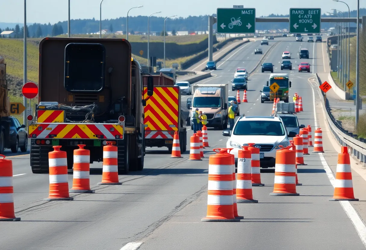 Daytime road resurfacing operation on US 278 in Beaufort County