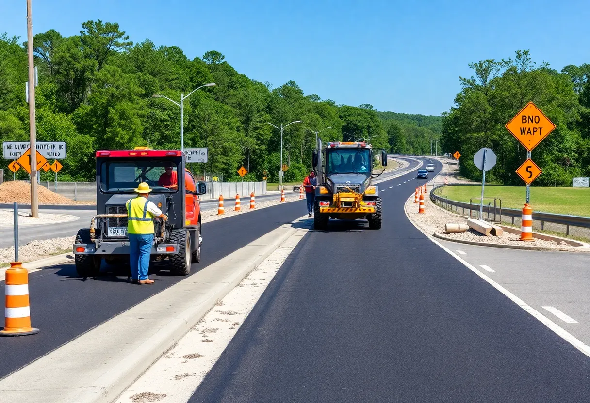 Construction site for road resurfacing in Beaufort County.