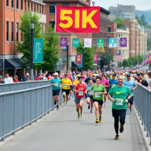 Runners participating in the Beaufort Firecracker 5K Run crossing the Woods Memorial Bridge.