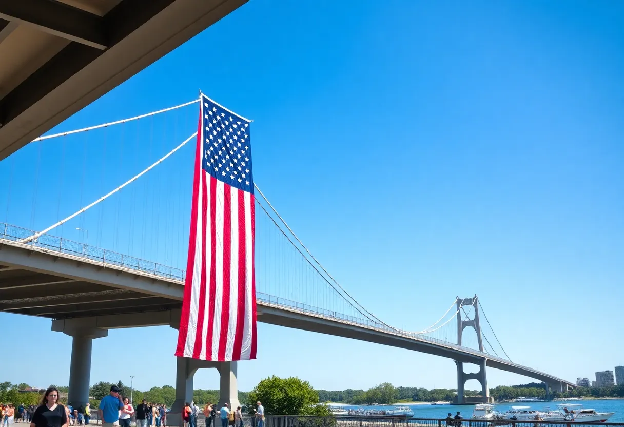 American flag displayed on Woods Memorial Bridge in Beaufort