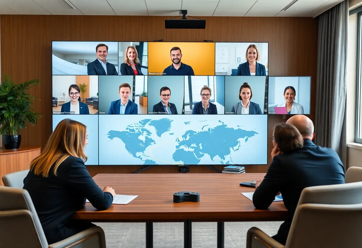 Participants in a video conference between Beaufort and Ostroh discussing humanitarian support.