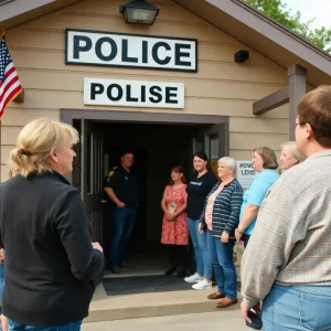 Beaufort Police station with community members outside