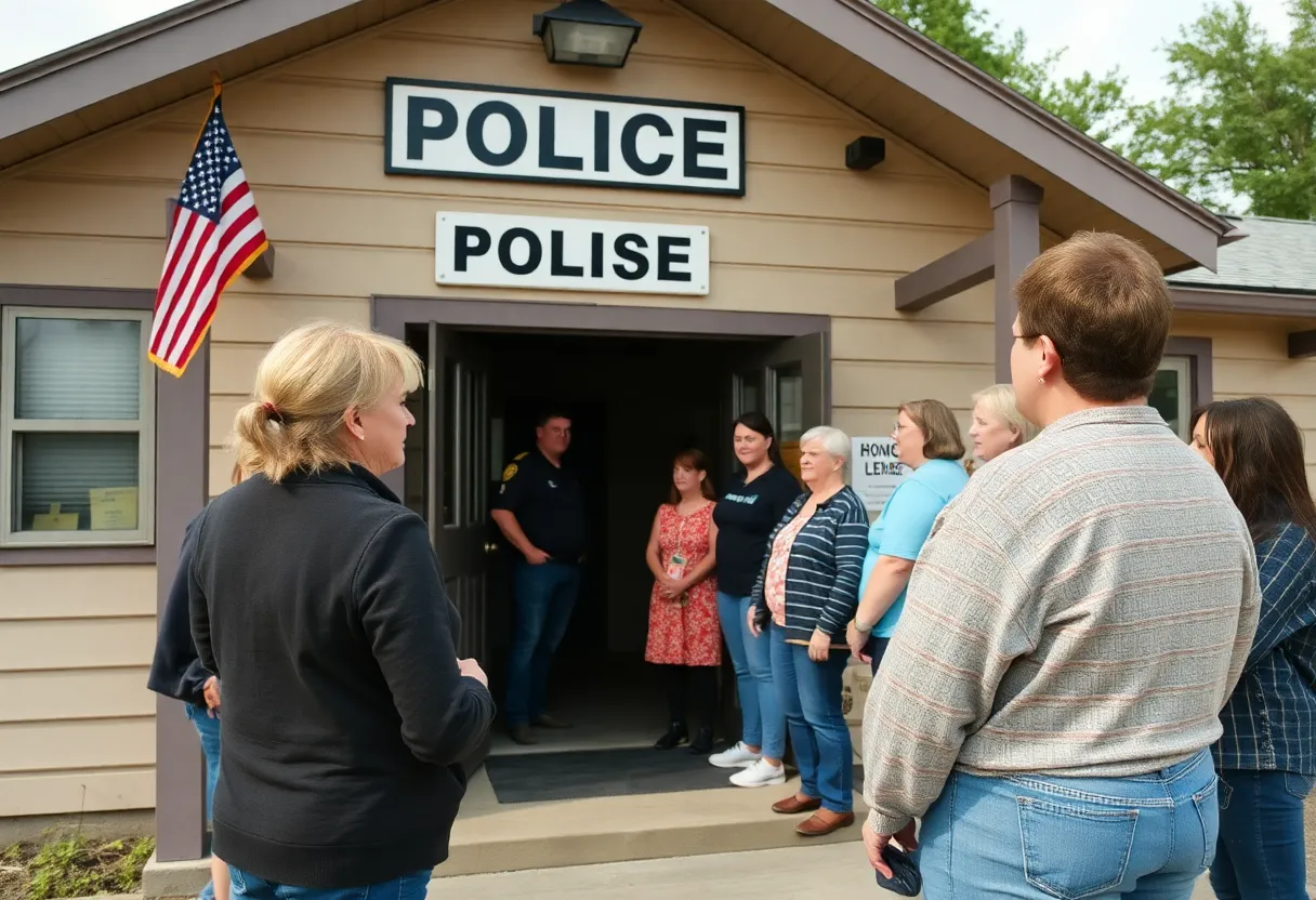 Beaufort Police station with community members outside