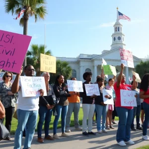 Community members peacefully protesting outside City Hall in Beaufort.