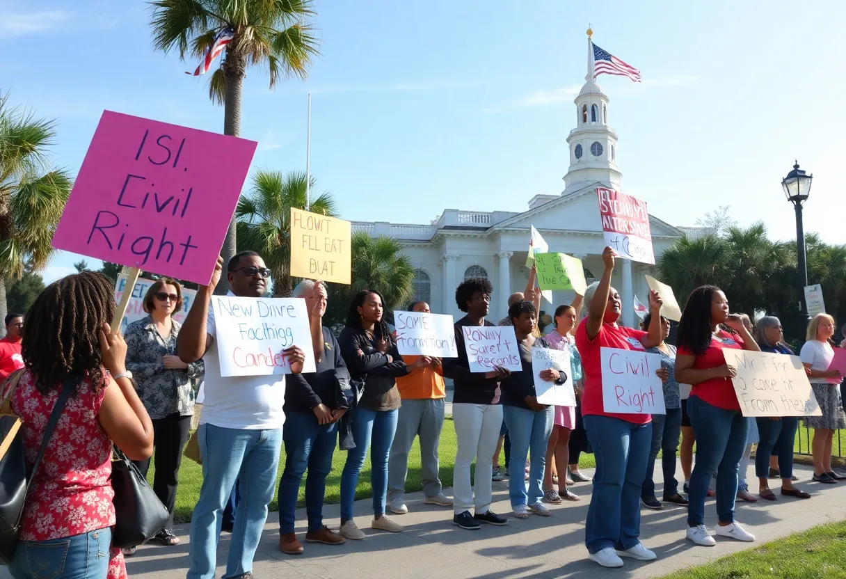 Community members peacefully protesting outside City Hall in Beaufort.