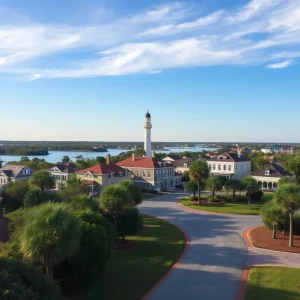 Scenic view of Beaufort, South Carolina with historic buildings and natural landscapes.