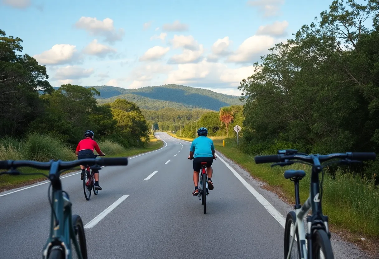 Bicycles on a Beaufort road with safety signs