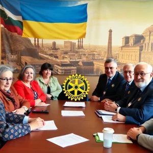 Members of Beaufort Rotary Club in a meeting with Ukrainian officials via video conference