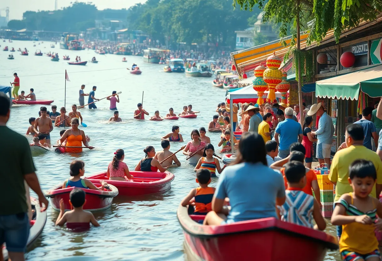 A lively scene from the Beaufort Water Festival with families enjoying activities and food.