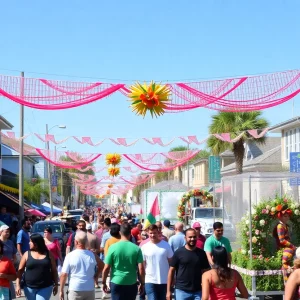 Crowd enjoying the Beaufort Water Festival parade with festive decorations