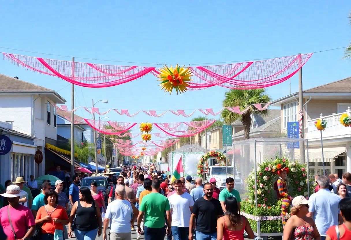 Crowd enjoying the Beaufort Water Festival parade with festive decorations