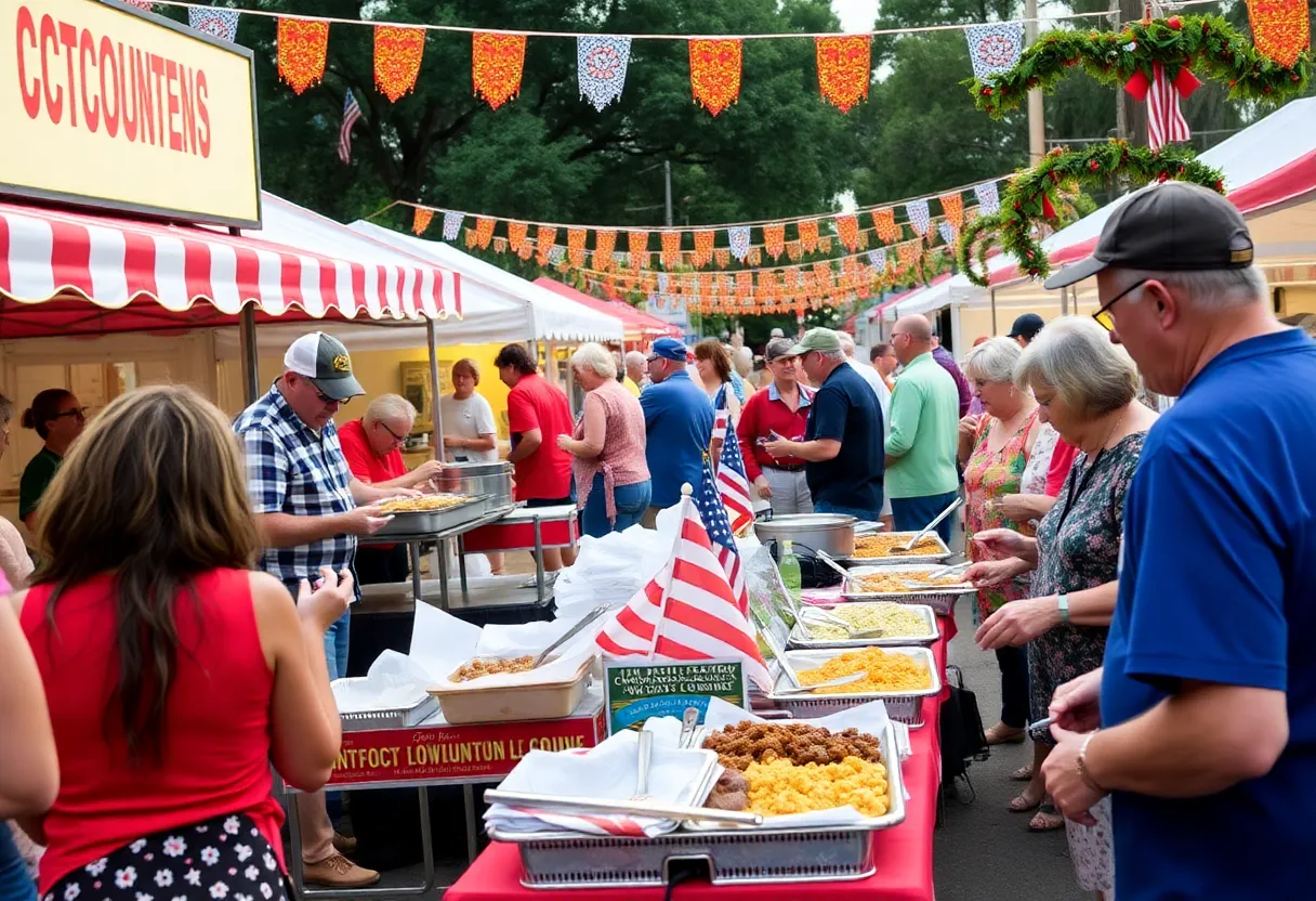 Festive scene at Beaufort Water Festival with attendees enjoying food