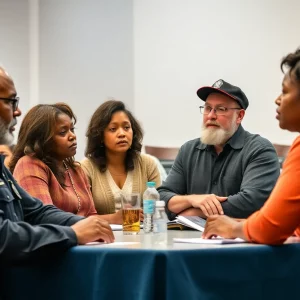 Community members discussing immigration policies at a meeting in Bluffton