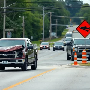 Scene of a traffic accident in Bluffton with damaged vehicles.